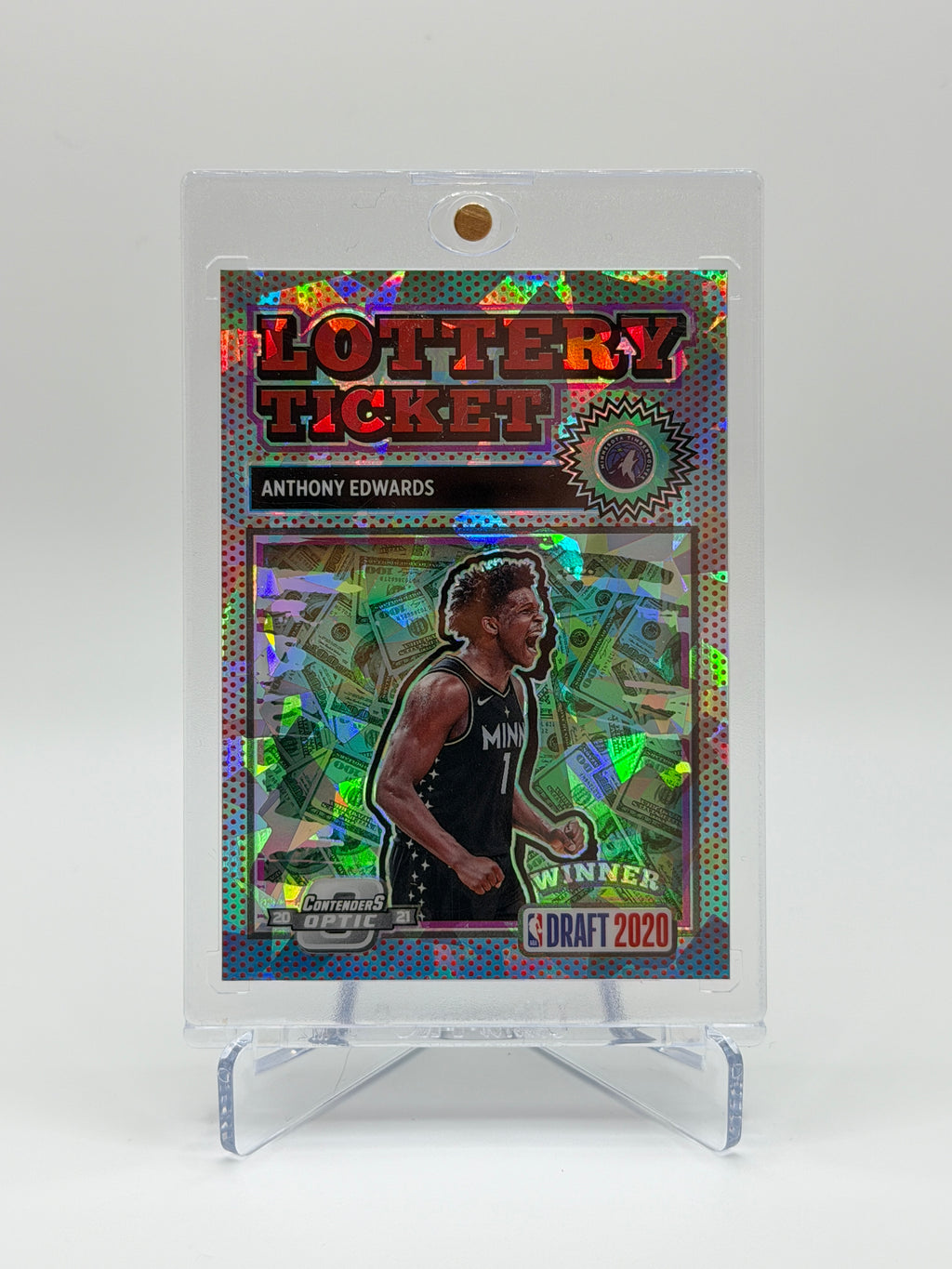 Anthony Edwards RC Lottery Ticket #1 Red Cracked Ice Draft Winner 2020-2021