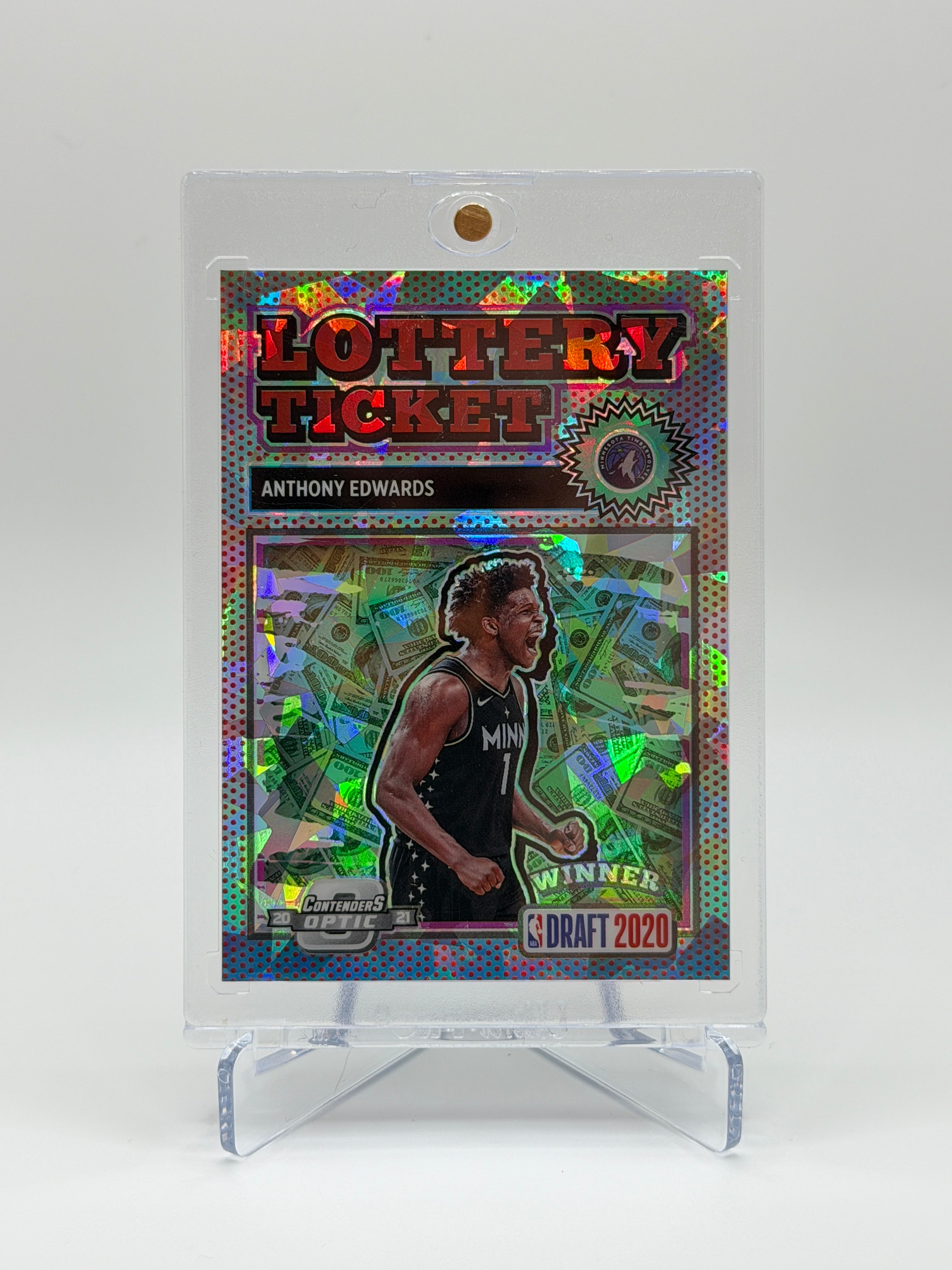 Anthony Edwards RC Lottery Ticket #1 Red Cracked Ice Draft Winner 2020-2021