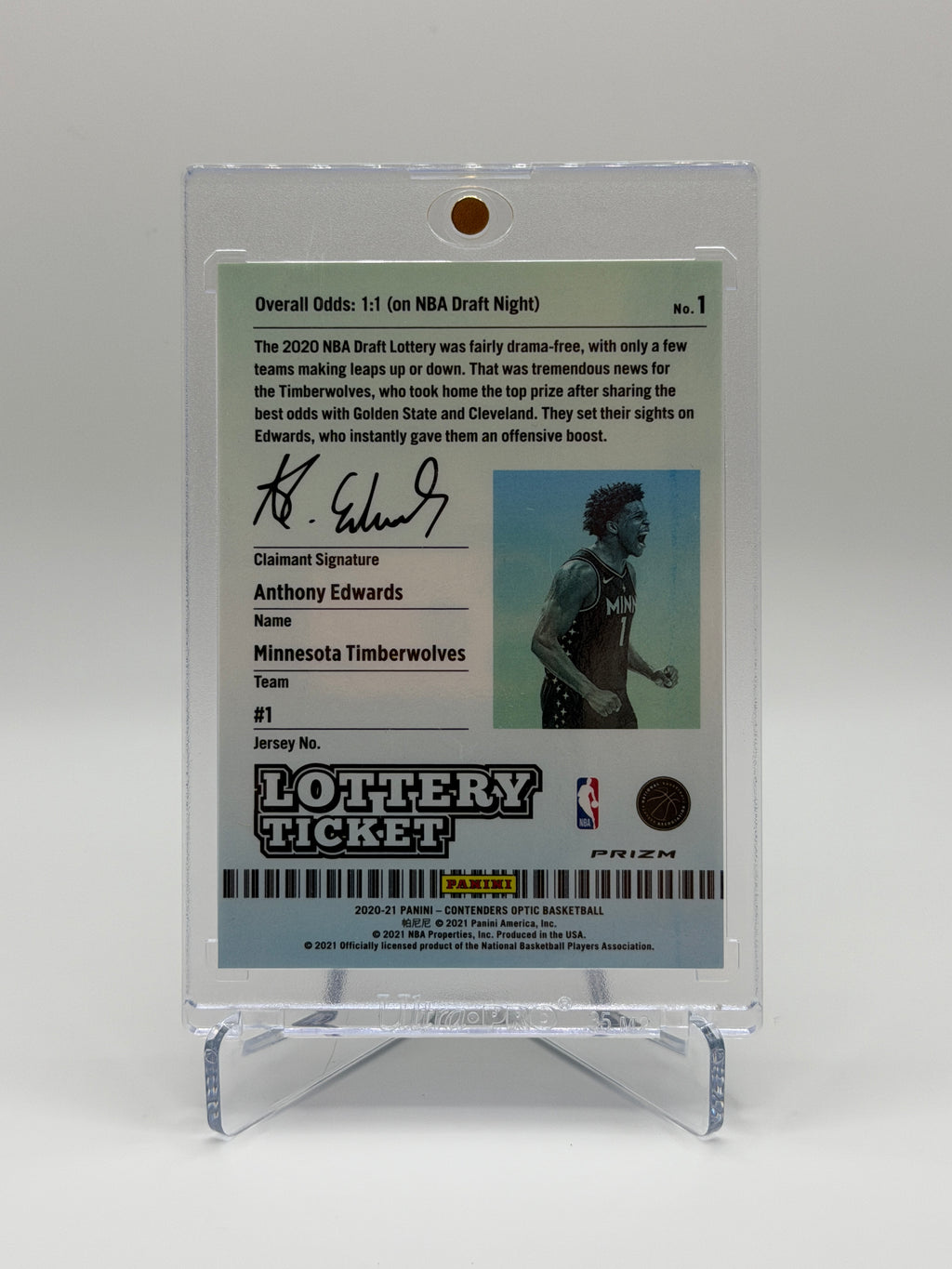 Anthony Edwards RC Lottery Ticket #1 Red Cracked Ice Draft Winner 2020-2021