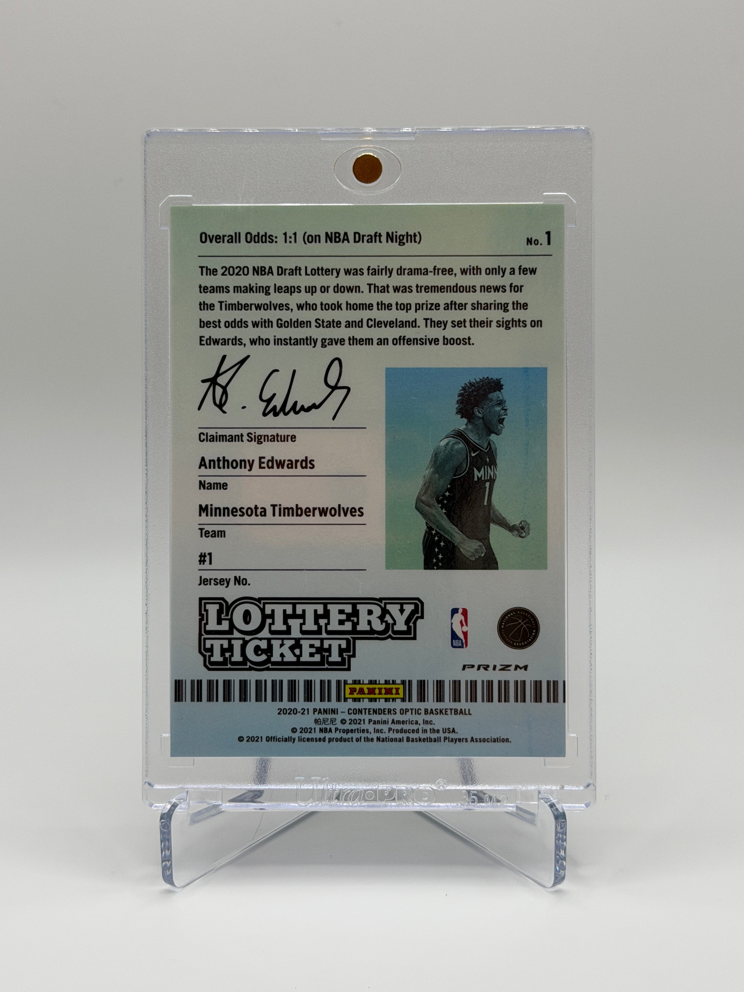 Anthony Edwards RC Lottery Ticket #1 Red Cracked Ice Draft Winner 2020-2021