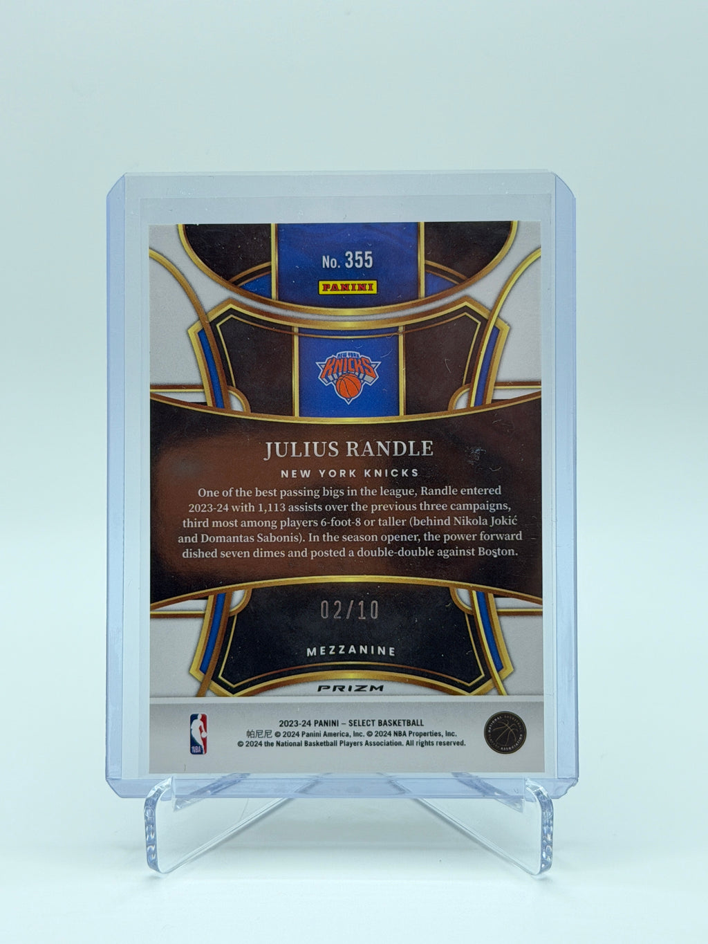 Julius Randle Mezzanine Gold Prizm /10 #355 panini 2023-2024 New York Knicks
