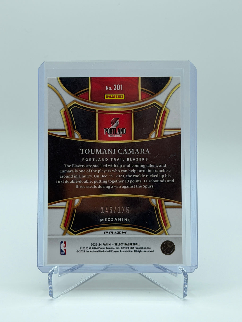 Toumani Camara RC Select Red Mezzanine Prizm #301 /175 2023-2024