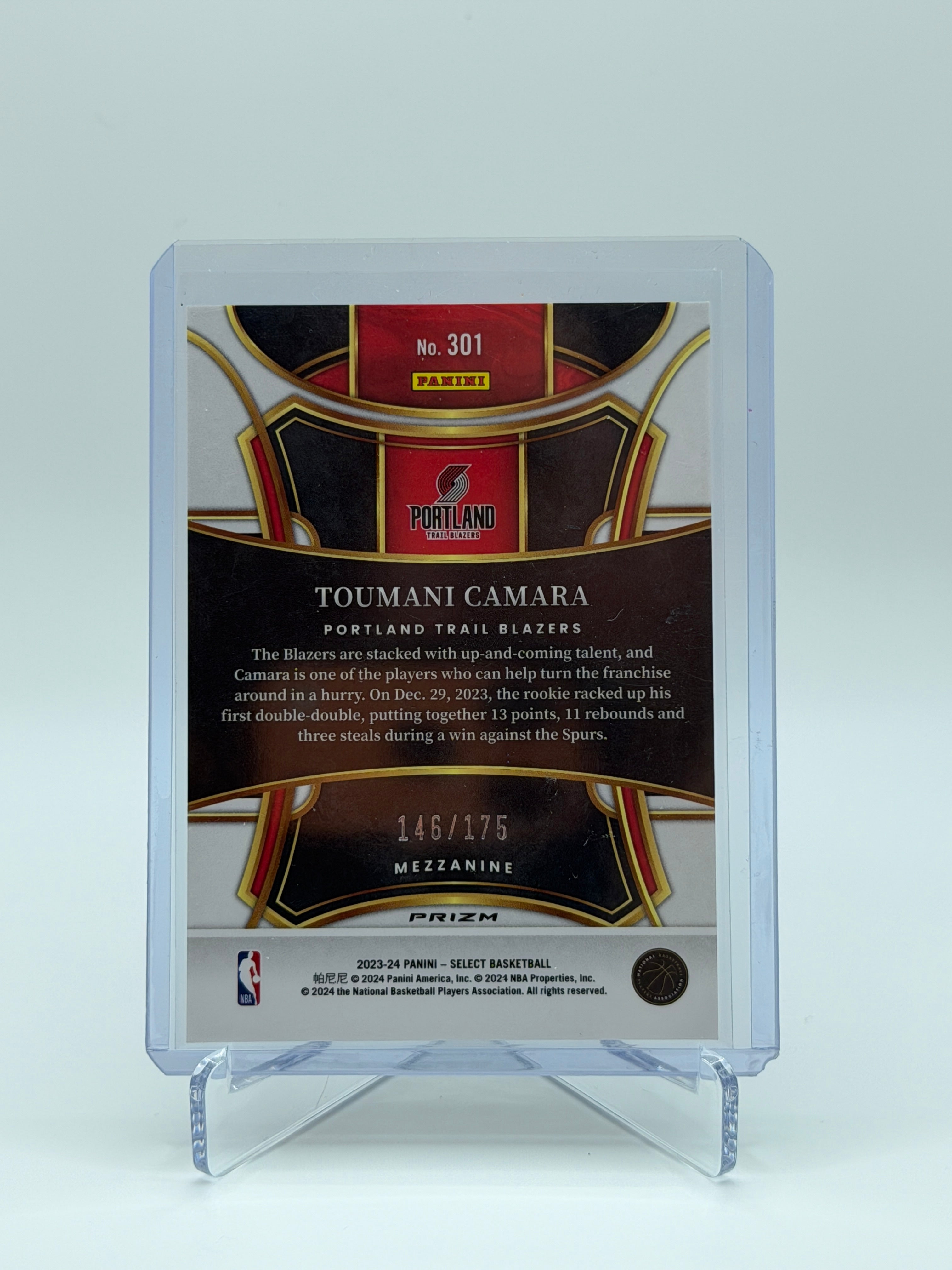 Toumani Camara RC Select Red Mezzanine Prizm #301 /175 2023-2024