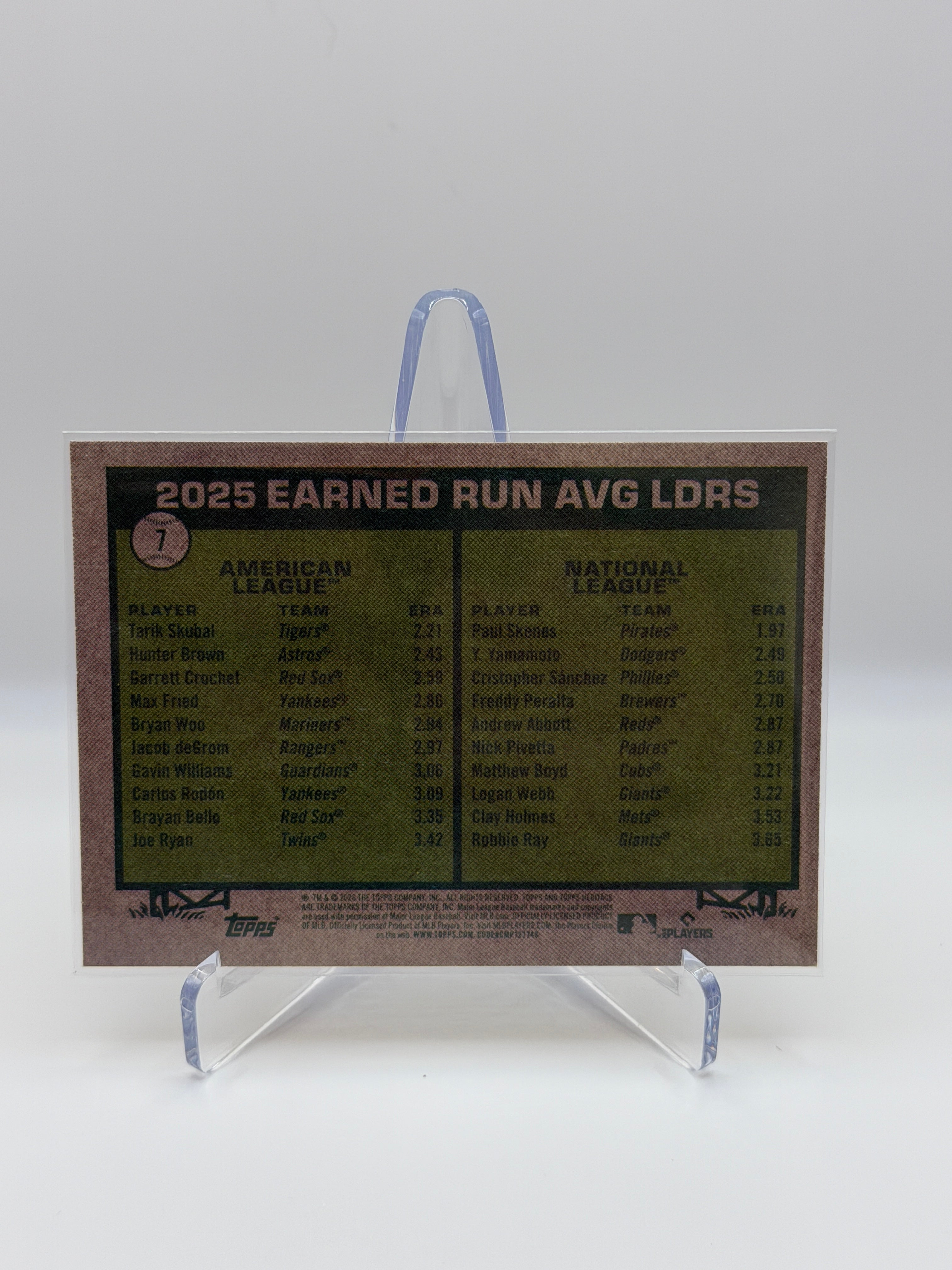 Tarik Skubal AL - NL Paul Skenes Gray Earned Run Avg. Leaders #7 Topps Heritage 2026
