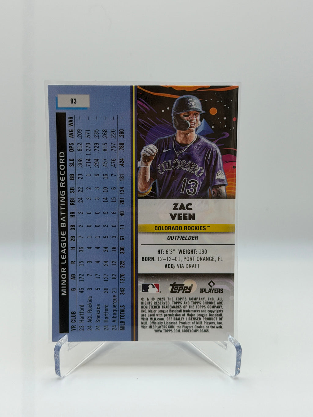 Zac Veen RC Purple Nebula Refractor /150 #93 Topps Chrome Cosmic