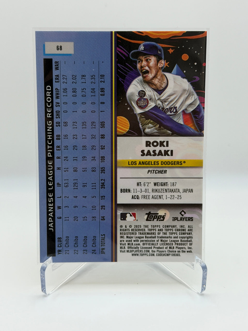 Roki Sasaki RC Base #68 Topps Chrome Cosmic 2025
