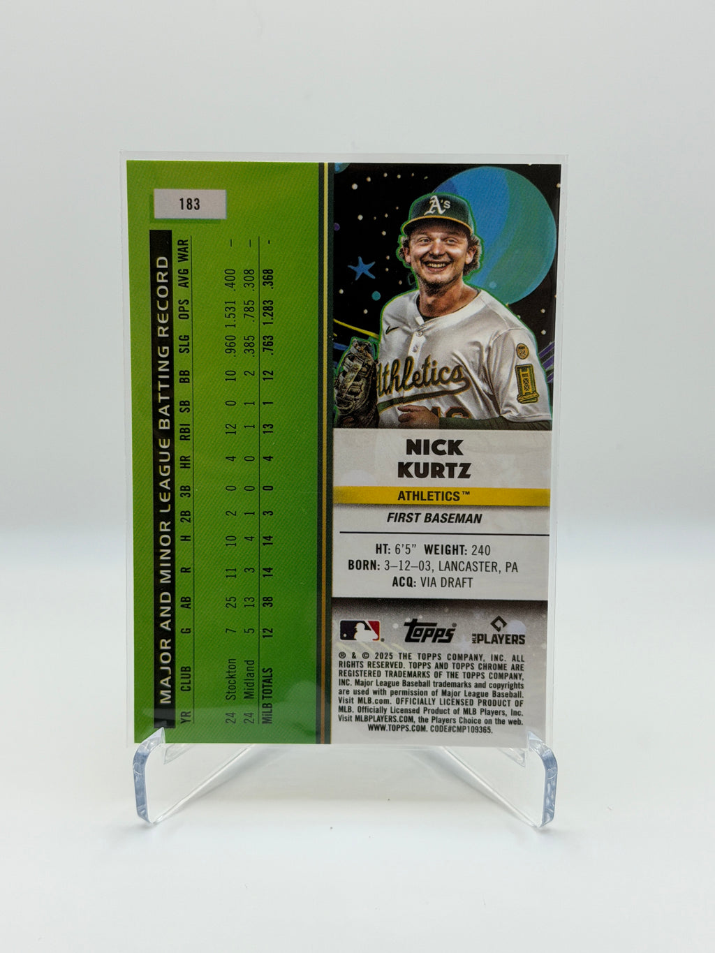 Nick Kurtz RC Base #183 Topps Chrome Cosmic 2025