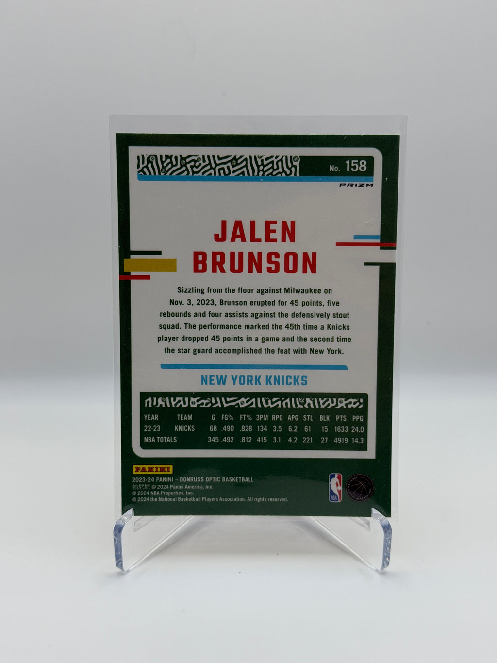 Jalen Brunson Optic Donruss Red Prizm #158 Panini 2023-2024