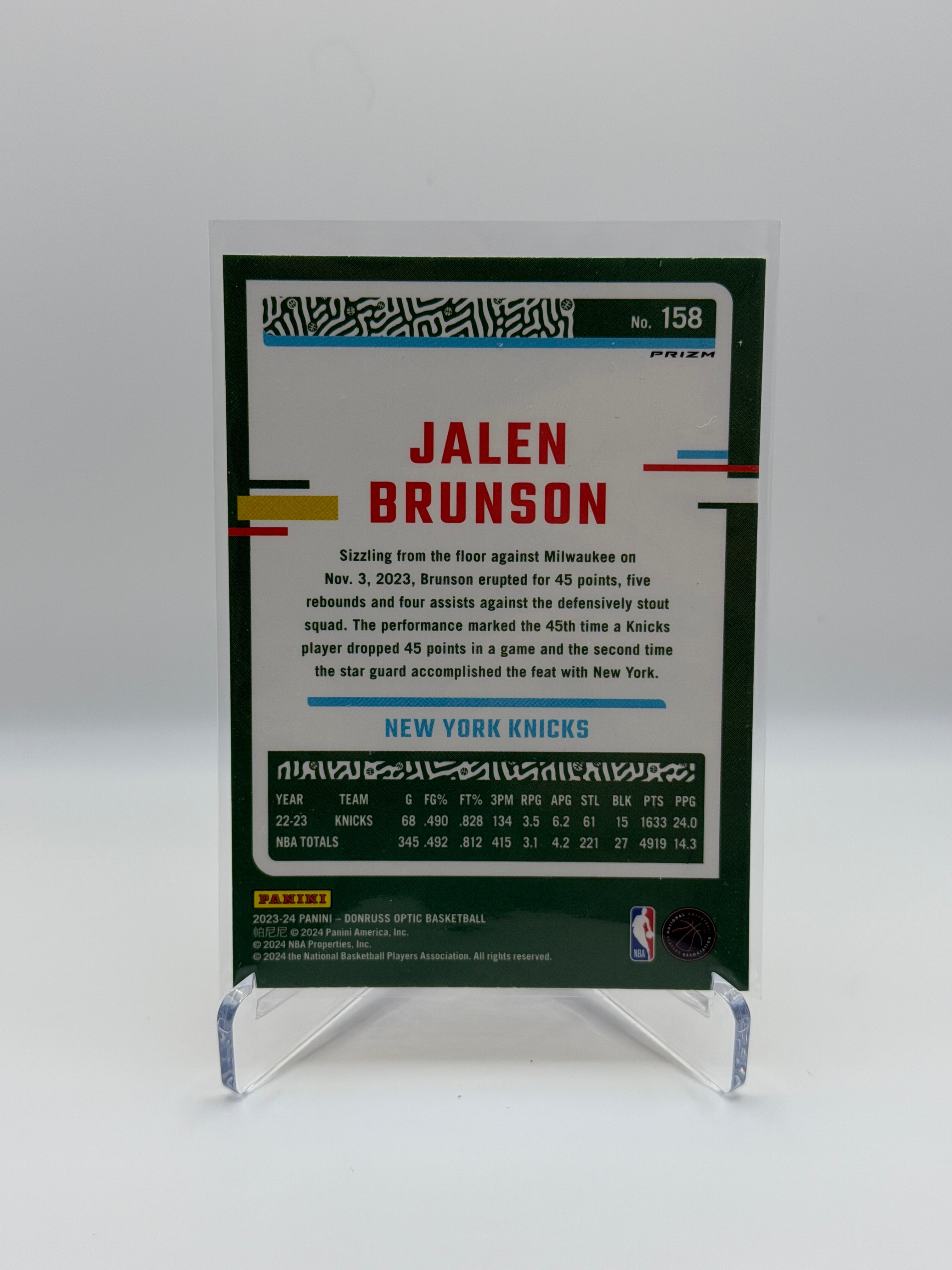 Jalen Brunson Optic Donruss Red Prizm #158 Panini 2023-2024