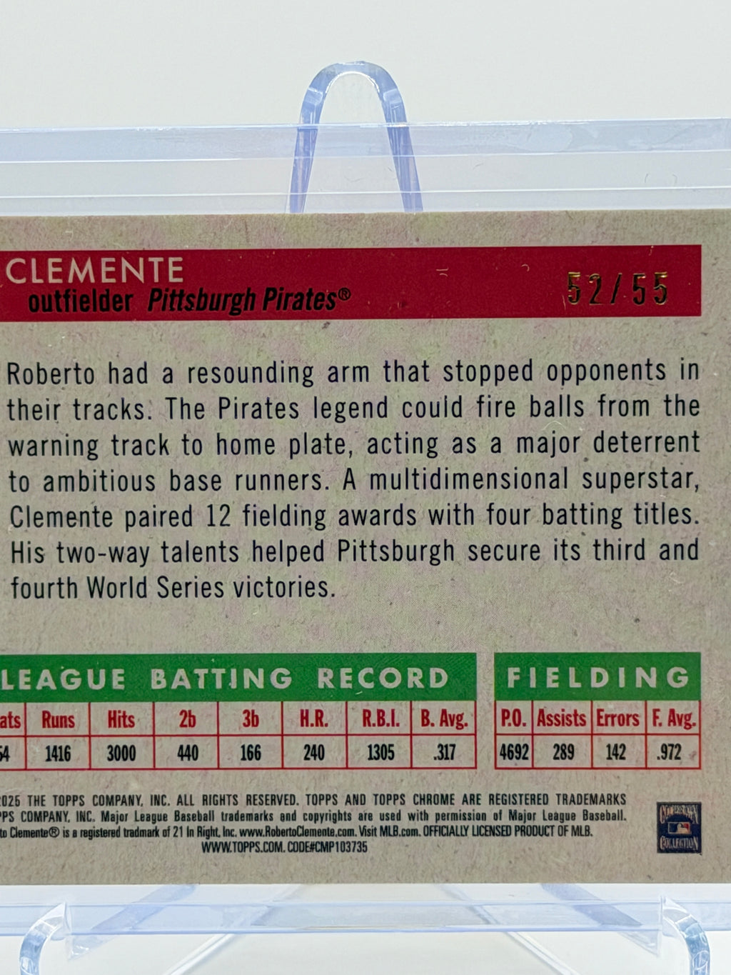 Roberto Clemente /55 2025 Topps Chrome Platinum Diamond Edge HOF